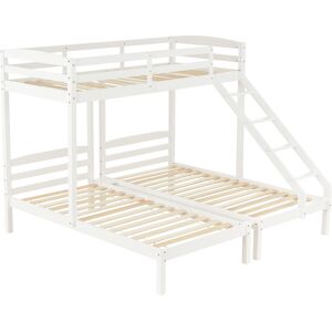 Urban Meuble Lit superpose triple en bois pin blanc avec echelle laterale 90x200cm