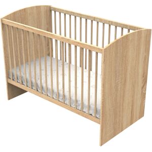 Sauthon Lit bebe 120 x 60 avec tetes de lit arrondies en bois decor chene dore