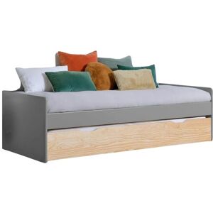 Nateo Concept Lit gigogne banquette 90x190 en pin massif Gris et Pin