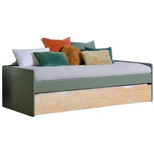 Nateo Concept Lit gigogne banquette 90x190 en pin massif Kaki et Pin