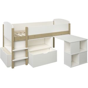 Alfred et Compagnie  Lit mi-hauteur avec bureau et rangements pin massif blanc 90x200