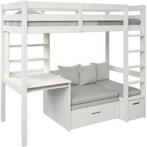 Alfred et Compagnie  Lit mezzanine avec bureau et chauffeuse pin massif blanc 90x200