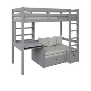 Alfred et Compagnie  Lit mezzanine avec bureau et chauffeuse pin massif gris 90x200