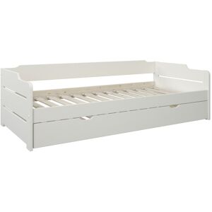 Alfred et Compagnie  Lit avec lit gigogne pin massif blanc 90x200