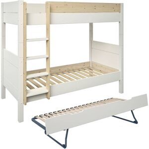 Alfred et Compagnie  Lit superpose avec lit gigogne pin massif blanc bois 90x200 H174cm