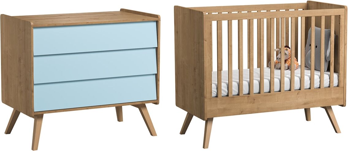 Vox Lit bébé 60x120 commode à langer naturel bleu