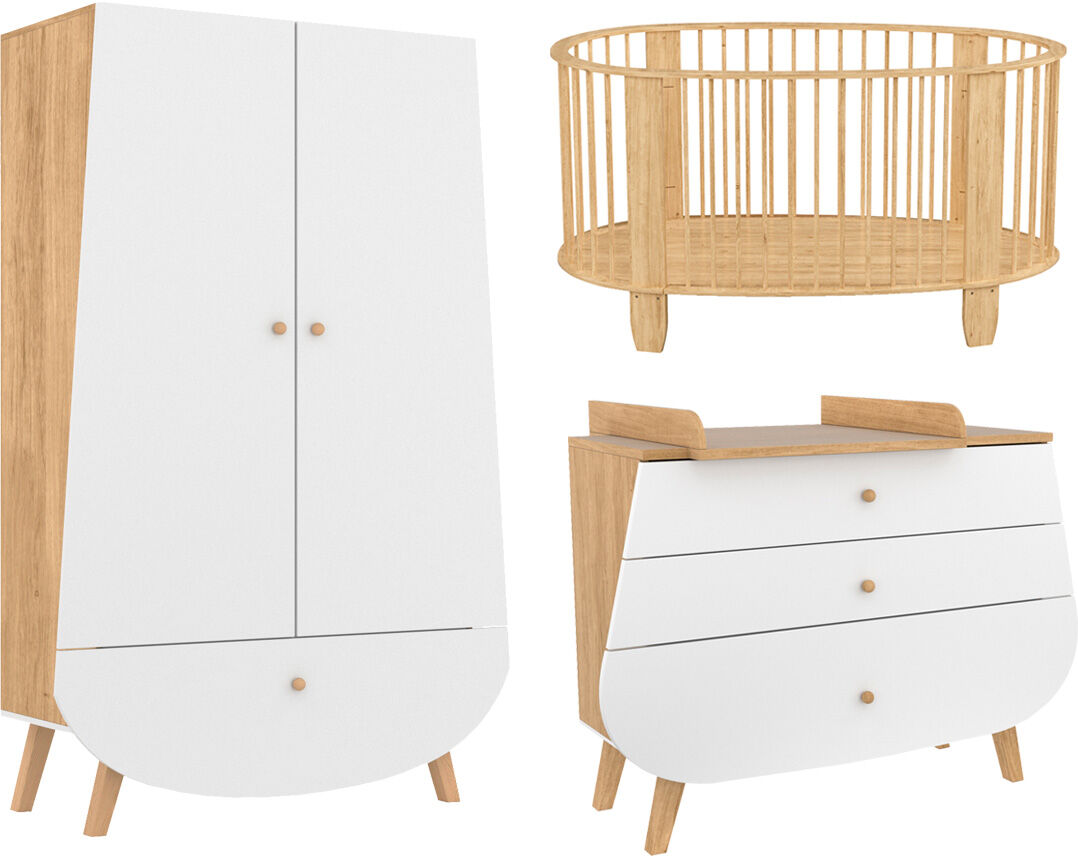 Songes et rigolades Chambre bébé : Trio - lit bébé 60x120 commode armoire naturel