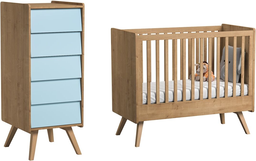 Vox Lit bébé 60x120 chiffonnier naturel bleu