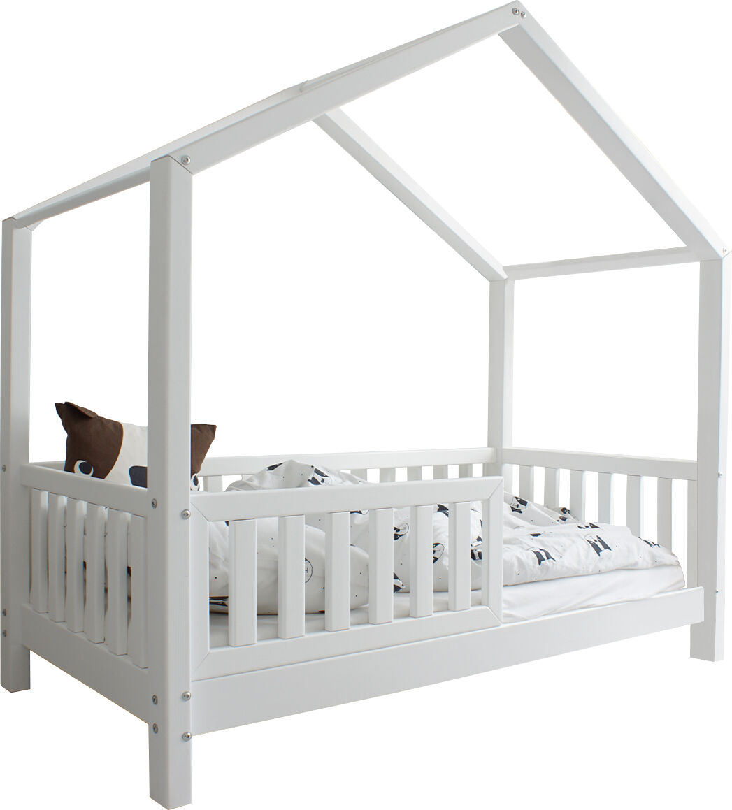 Tendresse de bébé Lit cabane 90x190 barrière et sommier inclus pieds 10 cm - Blanc