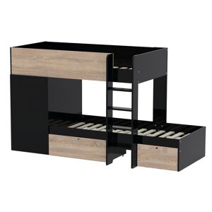 Weber Lit superpose 90x190 armoire tiroirs noir naturel
