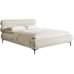 Selsey Lit double 160x200 en tissu chenille grège aux pieds noirs - Publicité Selsey Lit double 160x200 en tissu chenille grège aux pieds noirs - Publicité