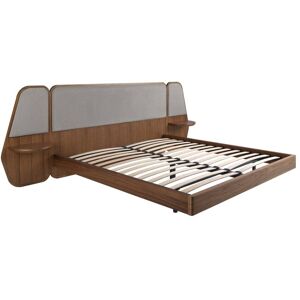 Angel Cerda Lit double élégant en noyer et tissu gris - Publicité Angel Cerda Lit double élégant en noyer et tissu gris - Publicité