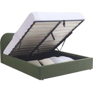 Homifab Lit coffre adulte 160x200 cm avec tête de lit en tissu bouclé vert - Publicité Homifab Lit coffre adulte 160x200 cm avec tête de lit en tissu bouclé vert - Publicité