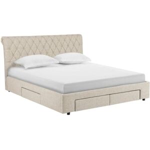 DECO IN PARIS Lit double avec 4 tiroirs en lin beige 140x190 cm - Publicité DECO IN PARIS Lit double avec 4 tiroirs en lin beige 140x190 cm - Publicité