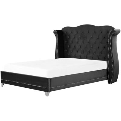 Beliani Lit double en tissu noir 180x200 - Publicité Beliani Lit double en tissu noir 180x200 - Publicité