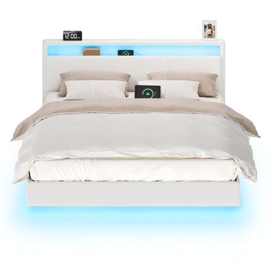 VASAGLE Lit double 160 x 200 cm lit flottant tête de lit haute blanc nuage - Publicité VASAGLE Lit double 160 x 200 cm lit flottant tête de lit haute blanc nuage - Publicité
