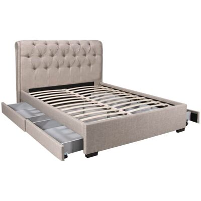Weber Lit capitonné en tissu, beige, 160x200 cm - Publicité Weber Lit capitonné en tissu, beige, 160x200 cm - Publicité