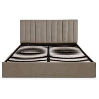 Menzzo Lit coffre + sommier velours taupe 180cm - Publicité Menzzo Lit coffre + sommier velours taupe 180cm - Publicité