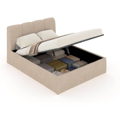 Concept Usine Lit coffre style nuage led 160x200cm velours beige - Publicité Concept Usine Lit coffre style nuage led 160x200cm velours beige - Publicité