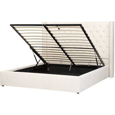 Beliani Lit double en tissu blanc 160x200 - Publicité Beliani Lit double en tissu blanc 160x200 - Publicité