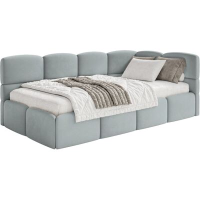 Selsey Lit ado 90x200 avec matelas, tête de lit à droite, velours gris - Publicité Selsey Lit ado 90x200 avec matelas, tête de lit à droite, velours gris - Publicité