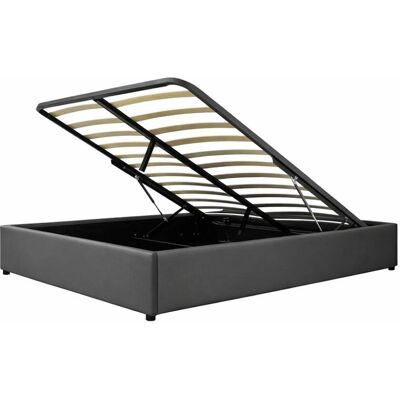 SAMPUR Lit coffre en simili cuir gris avec cadre à lattes 140x190cm - Publicité SAMPUR Lit coffre en simili cuir gris avec cadre à lattes 140x190cm - Publicité