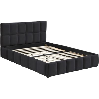 Tectake Lit rembourré sommier lattes, bois acier, velours, noir 153x220x93cm - Publicité Tectake Lit rembourré sommier lattes, bois acier, velours, noir 153x220x93cm - Publicité