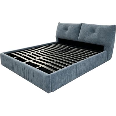 SAMPUR Lit coffre 160x200 cm avec tête de lit en tissu texturé gris - Publicité SAMPUR Lit coffre 160x200 cm avec tête de lit en tissu texturé gris - Publicité