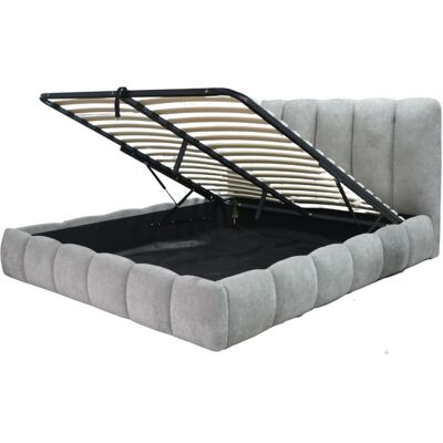 SAMPUR Lit coffre 160x200 cm avec tête de lit en tissu épais gris - Publicité SAMPUR Lit coffre 160x200 cm avec tête de lit en tissu épais gris - Publicité