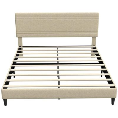 Homcom Cadre de lit 160 x 200 cm avec sommier 9 pieds bois acier beige - Publicité Homcom Cadre de lit 160 x 200 cm avec sommier 9 pieds bois acier beige - Publicité