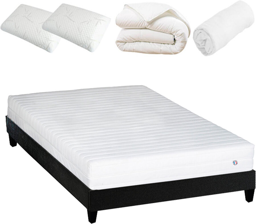 Olympe Ensemble 140x200 Matelas Latex + Sommier Bois + Accessoires