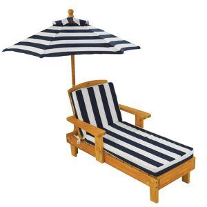 KidKraft Chaise longue en bois enfant avec parasol bleu et blanc
