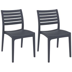 CLP Lot de 2 chaises de jardin empilables en plastique Gris fonce