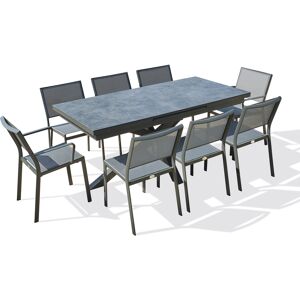 dcb garden Ensemble repas de jardin 8 places en aluminium avec HPL effet marbre