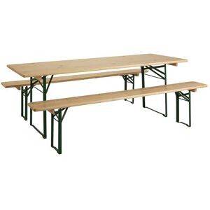 Jardipolys Table exterieure pliable avec 2 bancs en bois verni