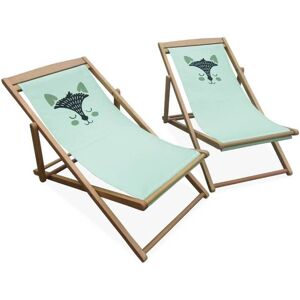 sweeek 2 chiliennes pour enfant en bois, vert motif renard