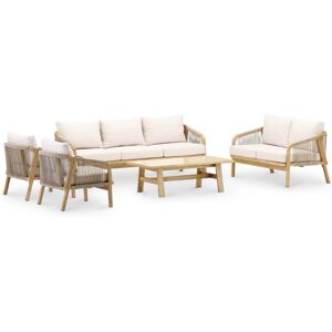 Defora Home Salon de jardin 5 places bois et ceramique beige 125x65