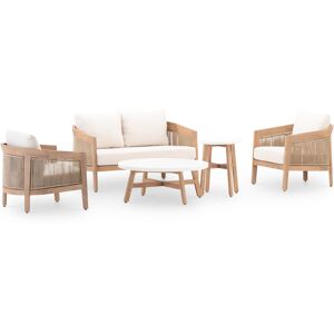 Defora Home Salon de jardin 4 places en bois avec 2 tables en terrazzo