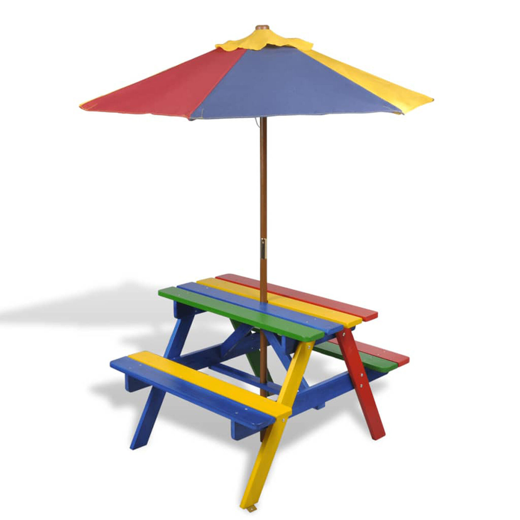 Home Maison Table et bancs avec parasol pour enfants bois multicolore