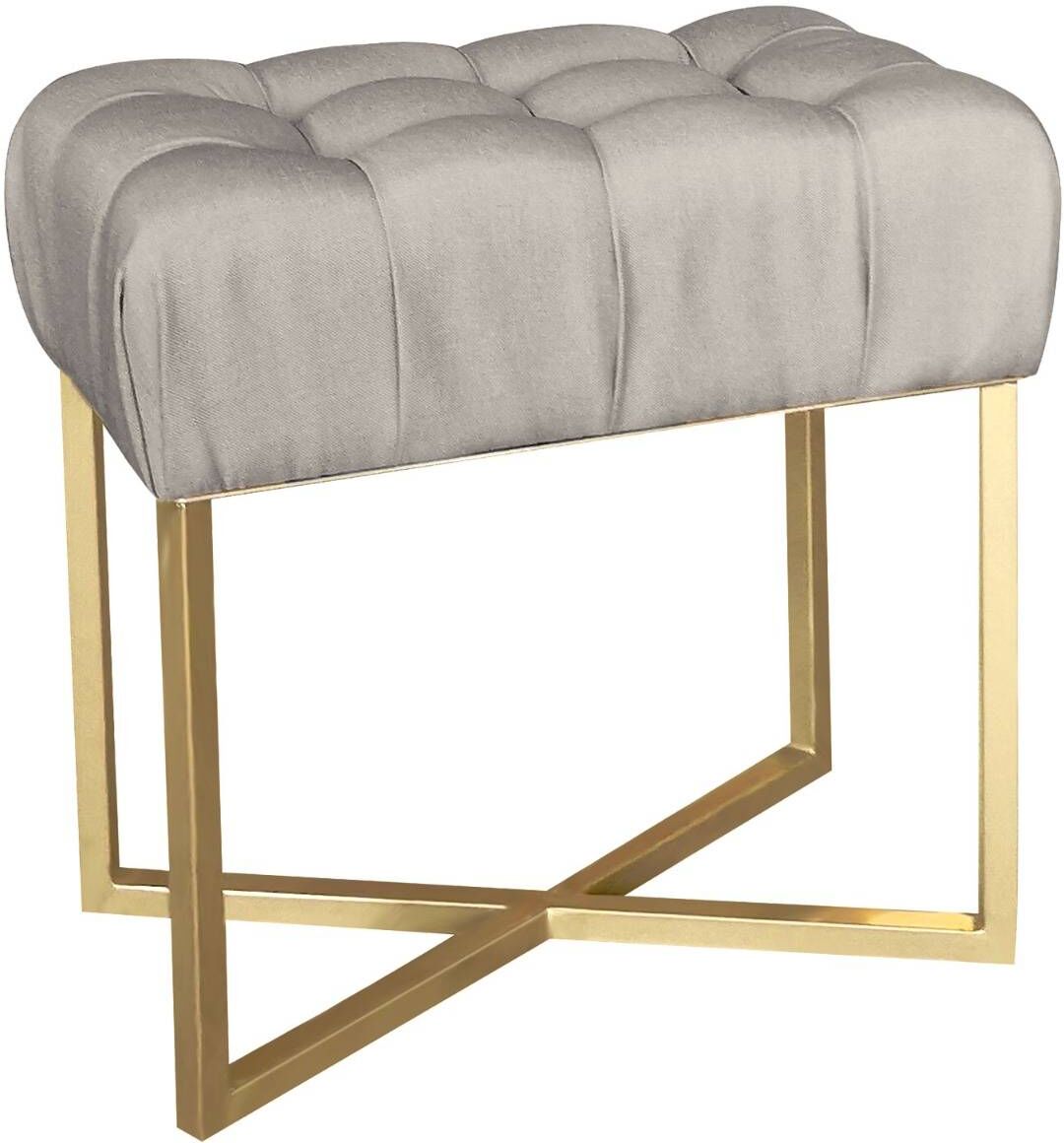 Menzzo Tabouret pouf rectangle fauve tissu beige pied or