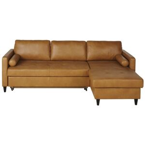 Maisons du Monde Canape d'angle convertible 4/5 places en cuir caramel