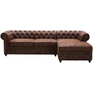 Maisons du Monde Canape d'angle droit convertible 5 places en suedine marron