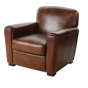 Maisons du Monde Fauteuil club en cuir marron effet vieilli