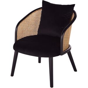 Maisons du Monde Fauteuil en velours noir et cannage en rotin