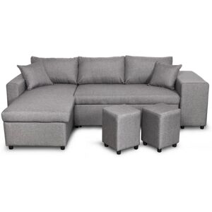 Usinestreet Canape d'angle convertible gris clair avec rangement poufs a gauche