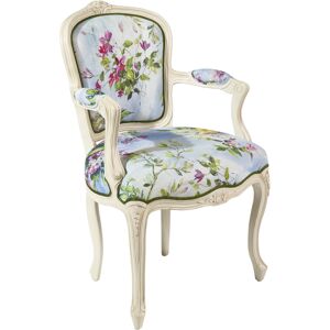 Robin des Bois Fauteuil cabriolet patine ivoire et tissu lin fleuri