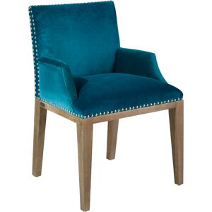 Robin des Bois KENZA - Fauteuil de table en velours et en bois cloute bleu canard