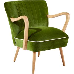 Robin des Bois Fauteuil vintage a accoudoirs en chene et velours vert vintage