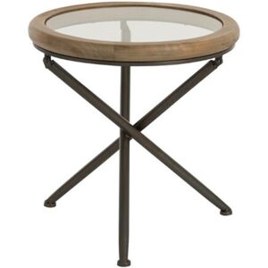 Hellin Bout de canape rond avec plateau en verre et bois D50