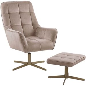 Beliani Fauteuil en velours beige avec repose-pieds assorti